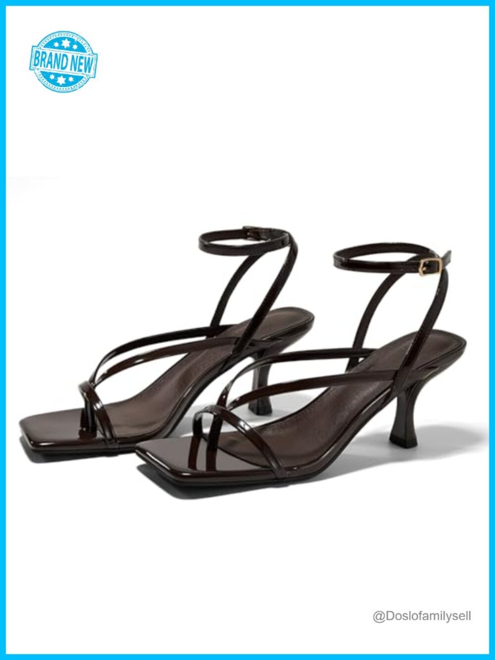 Faux Leather Lace Up Heeled Sandals Square Toe Kitten Heel Ankle Strap